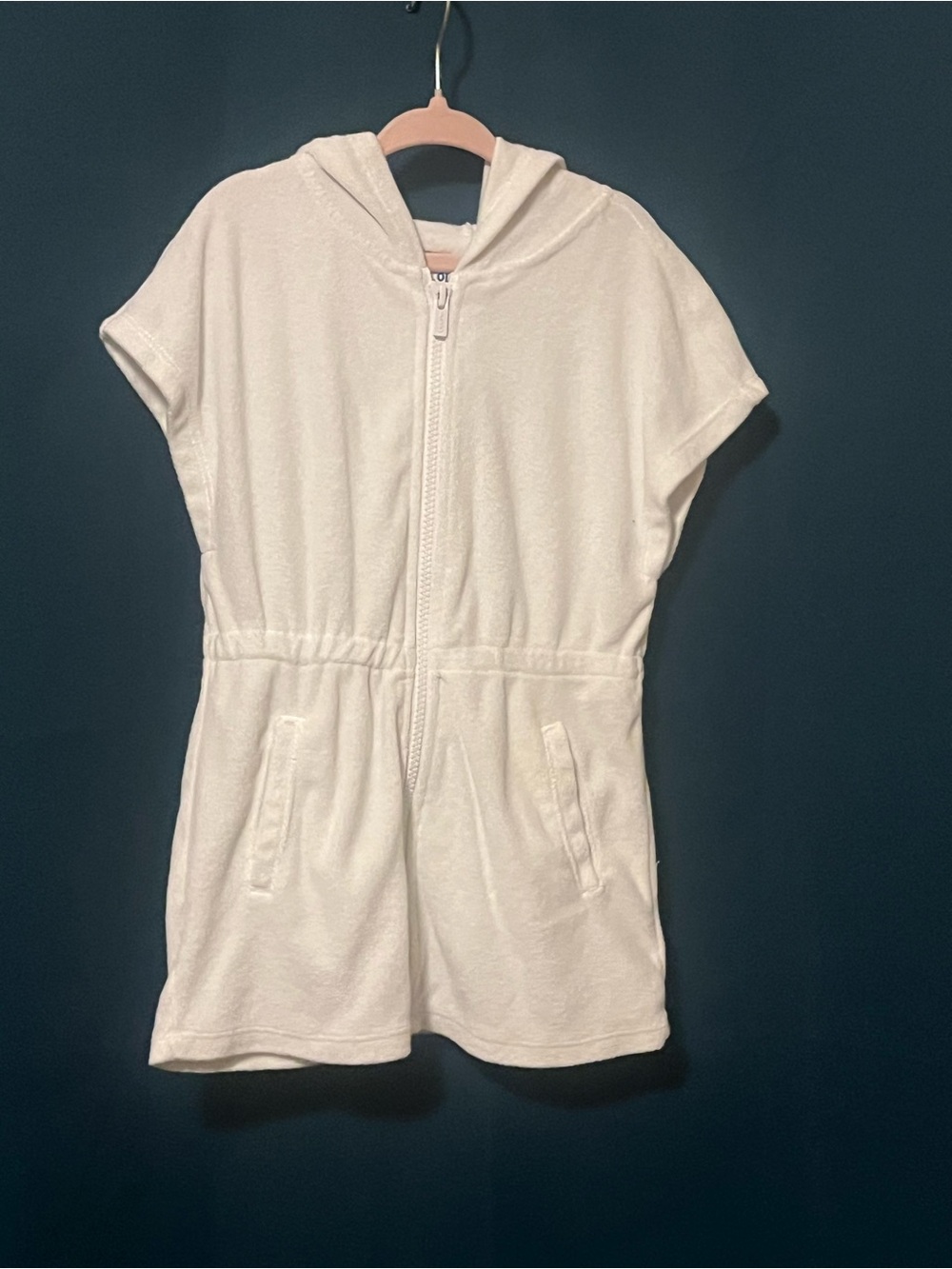 Old Navy White Hooded Short-Sleeve Zip Romper